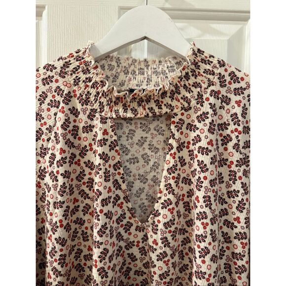 Torrid Mixed Print Cream & Rust Keyhole Elastic Hem Blouse sz 2X EUC - Picture 2 of 8